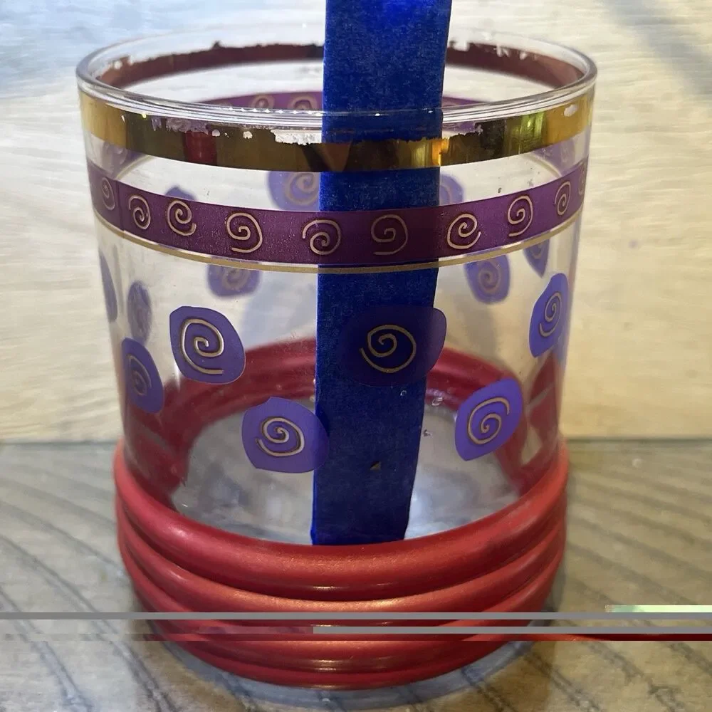 Sakura Sango Sue Zipkin MCM Golf Rim MCM Drinking Glass Blue Red Gold Rimmed VTG